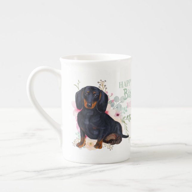 Taza De Porcelana Delicada Bone China DACHSHUND Mami cumpleaños Mug (Izquierda)