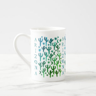 Taza De Porcelana Desierto de ARIZONA Saguaro Cacti Verde azulado co