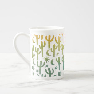 Taza De Porcelana Desierto nocturno Saguaro Cactus Color verde dorad
