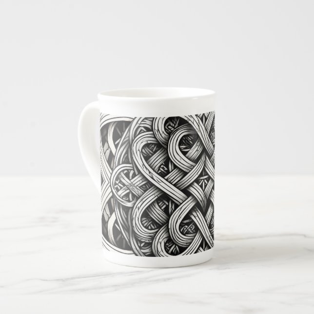 Taza De Porcelana Detaillierte Schwarz-Weißer keltischer Knoten 0001 (Izquierda)