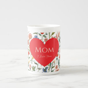 Taza De Porcelana Día de las Madres, Te Amo, Patrón de Flores, Coraz