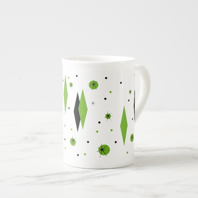 Taza De Porcelana Diamantes verdes retro y estallidos óseos China Mu (Derecha)