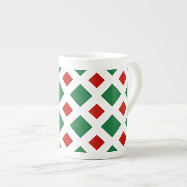 Taza De Porcelana Diamantes verdes y rojos sobre blanco (Derecha)
