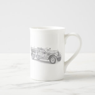 Taza De Porcelana dibujo a lápiz de camión de bomberos vintage