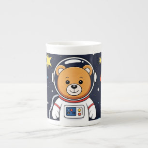 Taza De Porcelana Dibujo animado de astronauta oso con cohete espaci