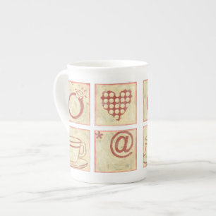 Taza De Porcelana Dibujos de bloques de madera de corazón y anillo