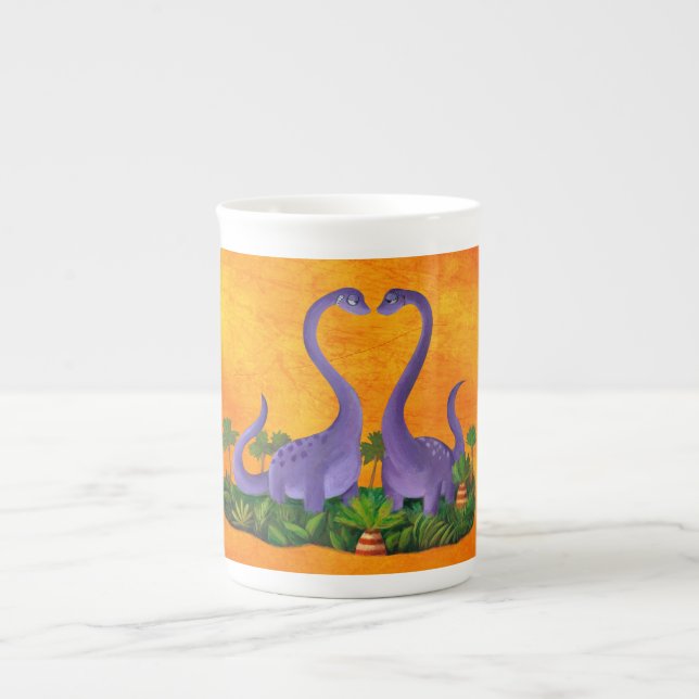 Taza De Porcelana Dinosaurios lindos y románticos (Frente)