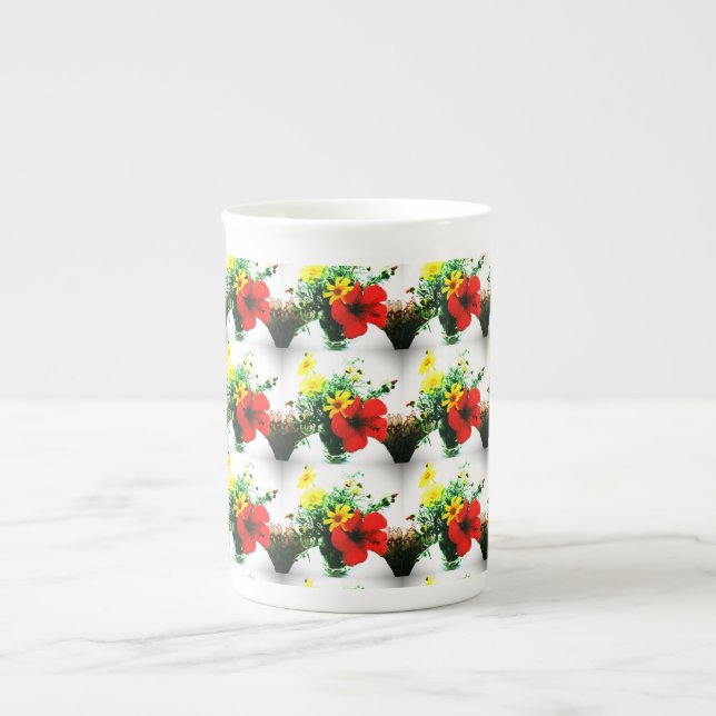 Taza De Porcelana diseño de arte de flores impresionistas (Frente)