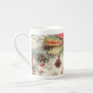 Taza De Porcelana Diseño de cinta Pinecone para Navidades de nieve r