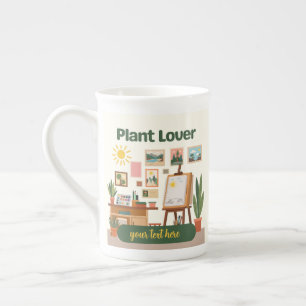 Taza De Porcelana Diseño de espacio de trabajo creativo y vegetación