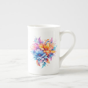 Taza De Porcelana Diseño de flores florales acuarela-24683
