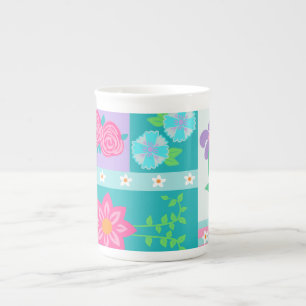 Taza De Porcelana Diseño de flores vibrantes en flor