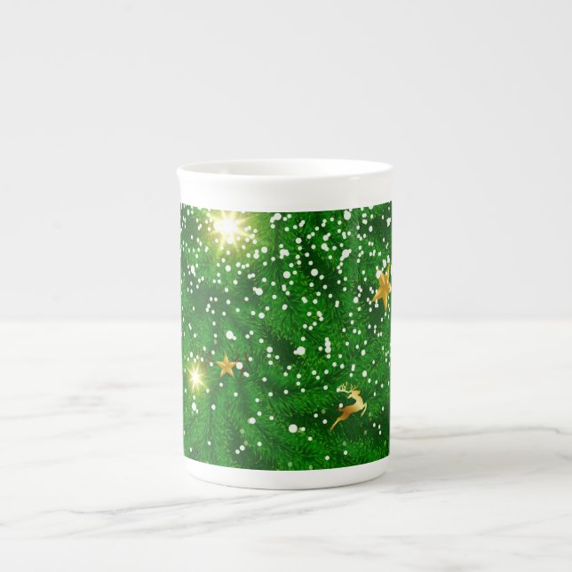 Taza De Porcelana Diseño de fondo de árboles de Navidad-67181 (Frente)