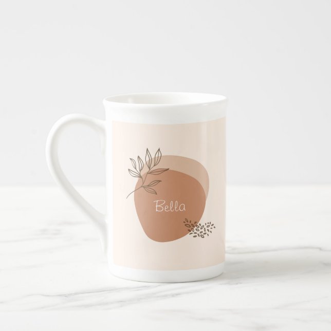 Taza De Porcelana Diseño de hoja de boho con nombre personalizado (Izquierda)