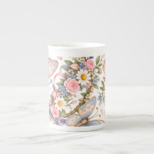 Taza De Porcelana Diseño de jardín de mariposas dulces para mágico 