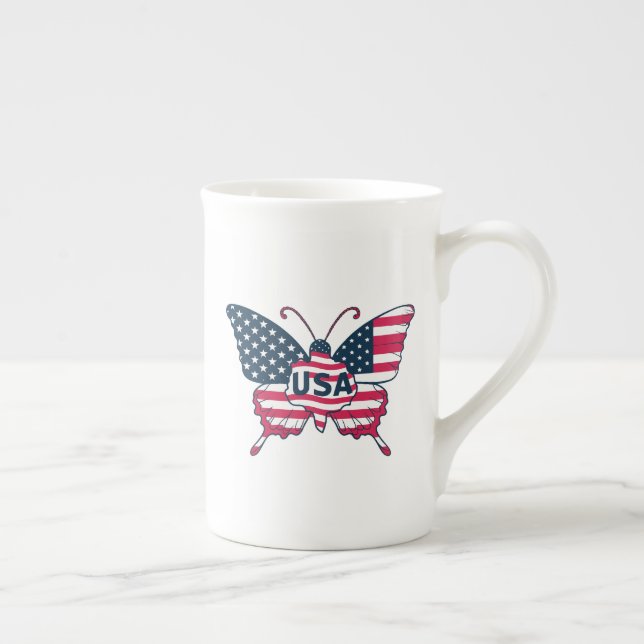 Taza De Porcelana Diseño de la bandera estadounidense de la mariposa (Derecha)
