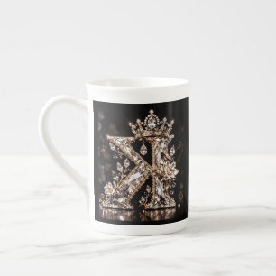 Taza De Porcelana Diseño de lujo con cristal beige letra K