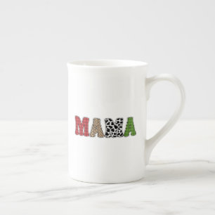 Taza De Porcelana Diseño de patrón de cuadros de Mama Christmas