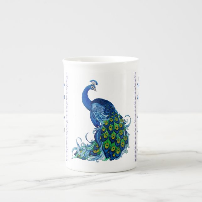 Taza De Porcelana Diseño de pavo real y libélula (Frente)