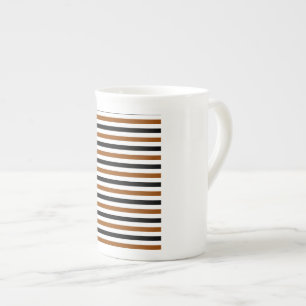 Taza De Porcelana Diseño de rayas marrones negras y blancas