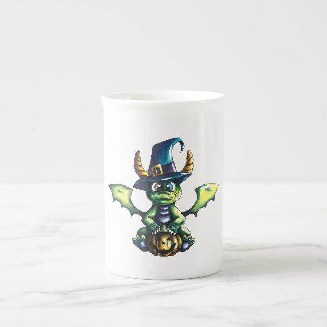 Taza De Porcelana Diseño mágico de dragones de Halloween (Frente)