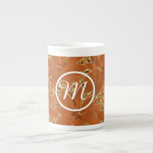 Taza De Porcelana Diseño monogramado personalizado de la aguja dorad