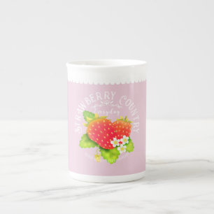 Taza De Porcelana Diseño rosa pastel de fresa.