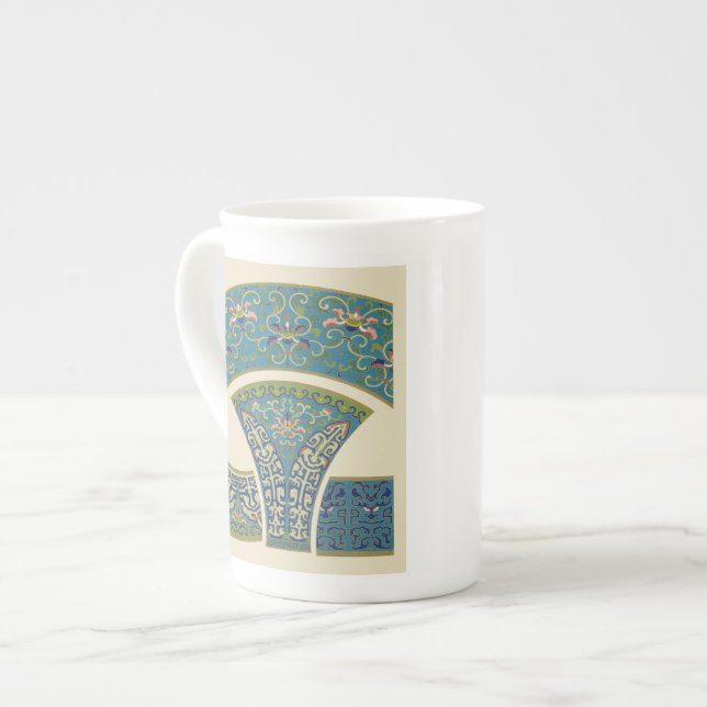 Taza De Porcelana Diseños orientales azules con caras sonrientes (Izquierda)