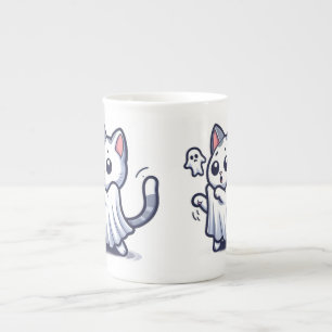 Taza De Porcelana Disfraz de Halloween de Ghost Kitty