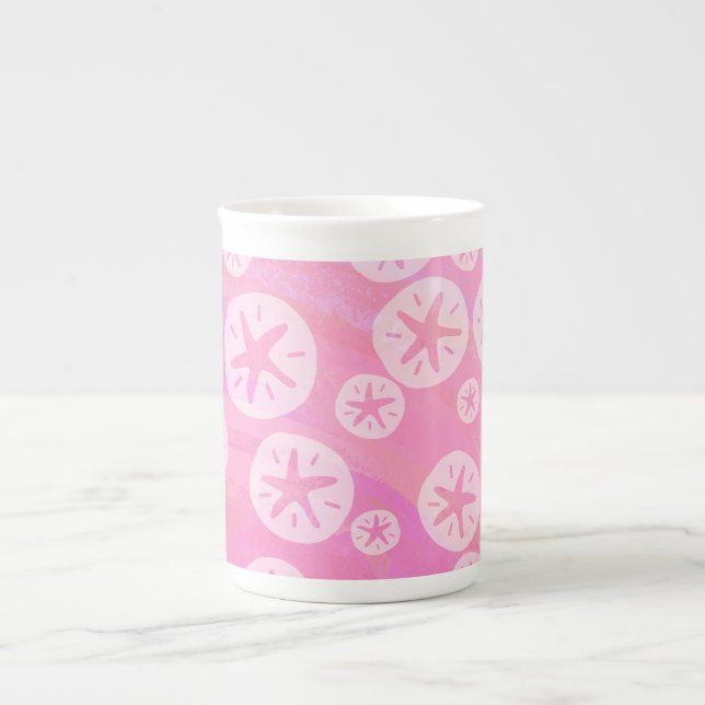 Taza De Porcelana Dolar de arena blanco y rosa (Frente)