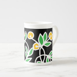 Taza De Porcelana Doodle amarillo y verde