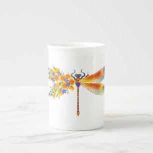 Taza De Porcelana Dragón de flores amarillas