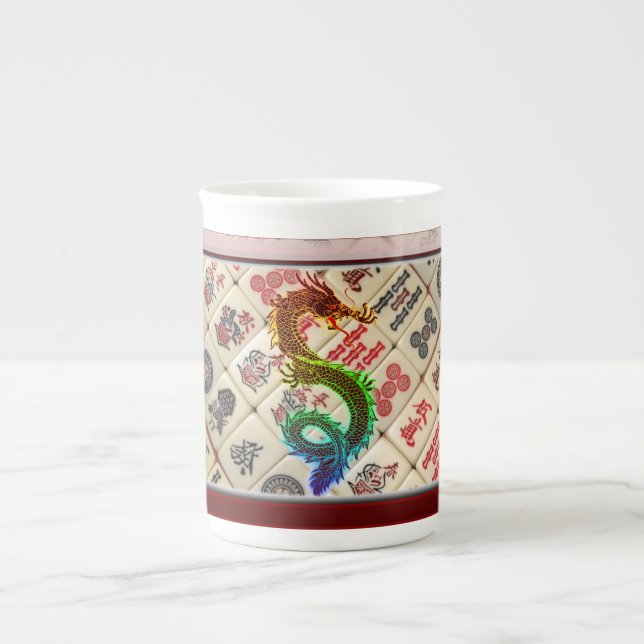 Taza De Porcelana Dragón del arco iris de Mahjong (Frente)