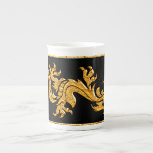 Taza De Porcelana Dragón oriental de oro 03