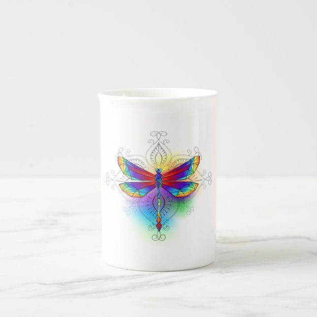 Taza De Porcelana Dragón poligonal arcoiris (Frente)