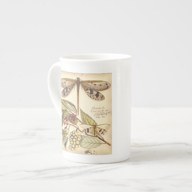 Taza De Porcelana Dragonflies con hojas y fruta (Izquierda)