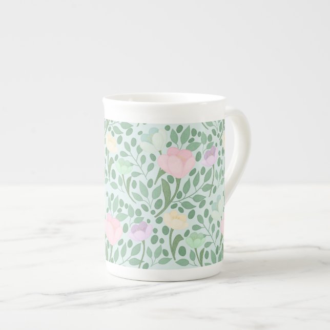 Taza De Porcelana Dulces flores pastel sobre azul (Derecha)