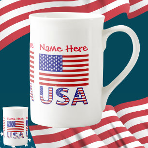 Taza De Porcelana EE. UU. Estados Unidos Bandera de América Roja Per
