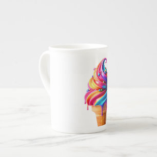 Taza De Porcelana El clásico cono de helado vibrante de SlipperyJoe'