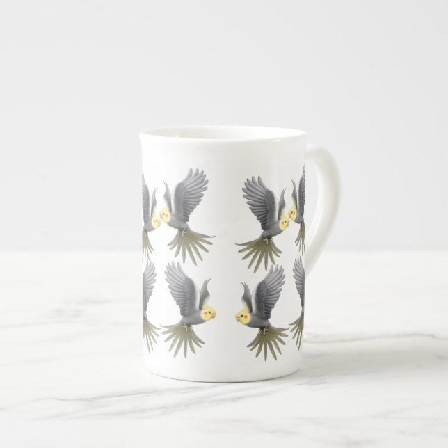 Taza De Porcelana El Cockatiel del vuelo repite mecánicamente la (Derecha)