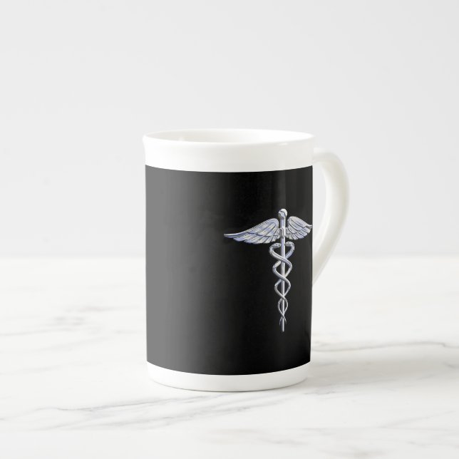 Taza De Porcelana El cromo tiene gusto de símbolo médico del caduceo (Derecha)