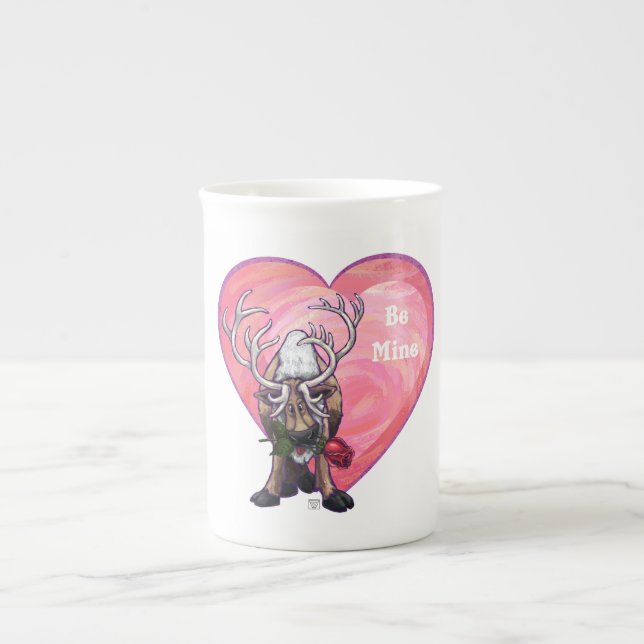 Taza De Porcelana El día de San Valentín de renos (Frente)