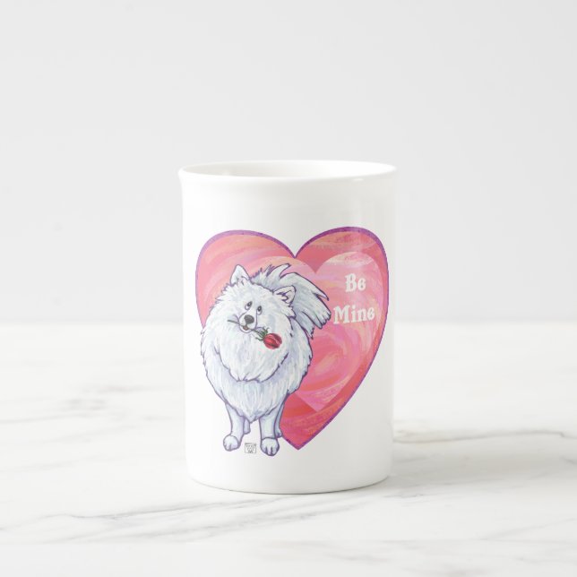 Taza De Porcelana El día de San Valentín Pomerania Blanca (Frente)