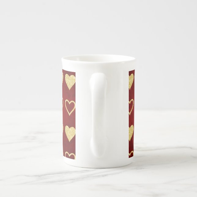 Taza De Porcelana El día de San Valentín Red Luxury Golden Hearts (Espalda)