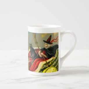 Taza De Porcelana El gato negro y la bruja de Halloween