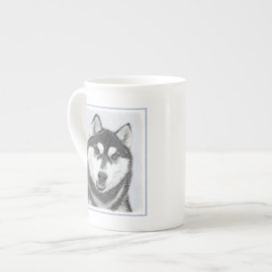 Taza De Porcelana El Husky Siberiano (blanco y negro) pinta arte de