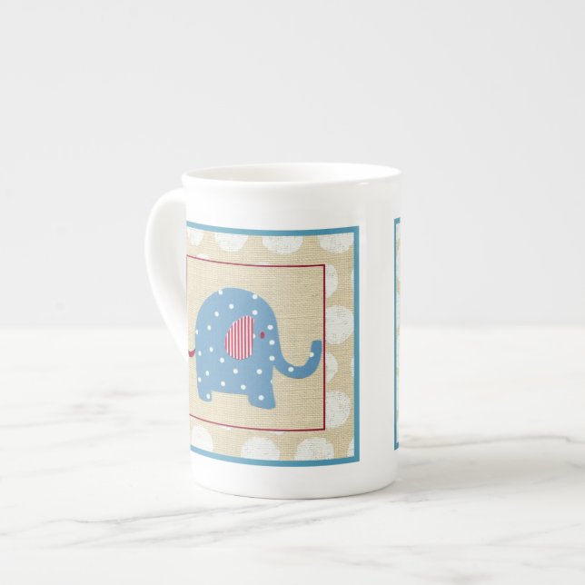 Taza De Porcelana Elefante azul con puntos de Polka blanco (Izquierda)