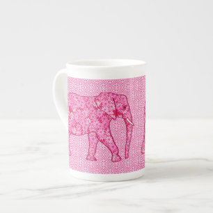 Taza De Porcelana Elefante flor - rosa fucsia