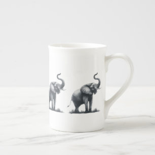 Taza De Porcelana Elefante majestuoso con tronco levantado