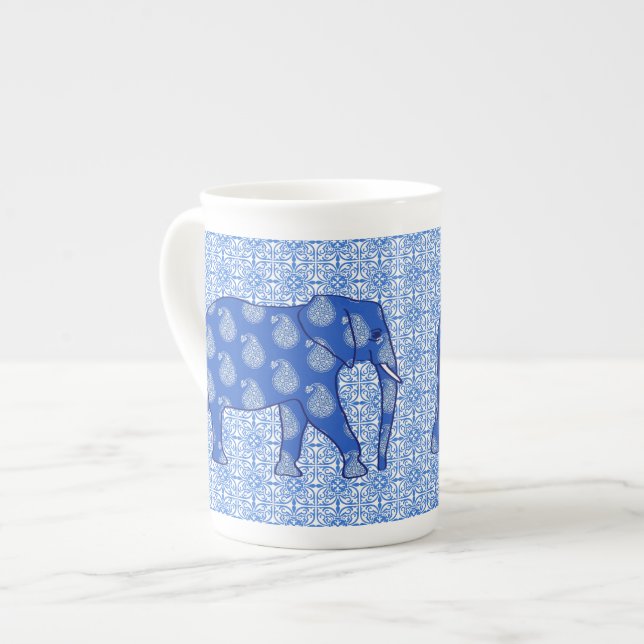 Taza De Porcelana Elefante paisley - azul cobalto y blanco (Izquierda)